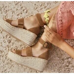 Soludos Palma Walnut Brown Suede Platform Sandal Espadrille Wedge NWOT Sz 6